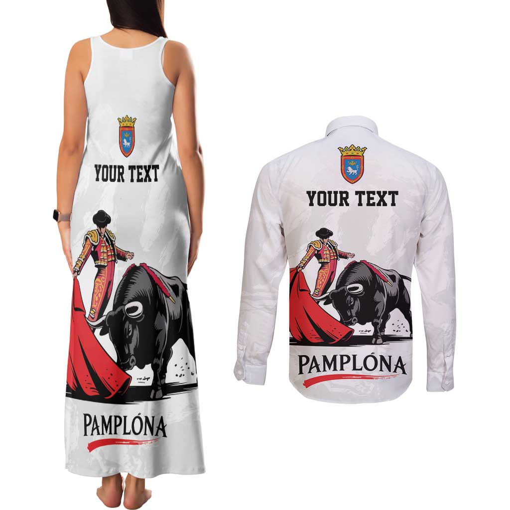 Personalized San Fermin Festival Couples Matching Tank Maxi Dress and Long Sleeve Button Shirt Pamplona Bull Run - Wonder Print Shop