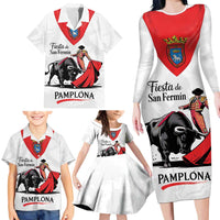 Personalized San Fermin Festival Family Matching Long Sleeve Bodycon Dress and Hawaiian Shirt Pamplona Bull Run - Wonder Print Shop