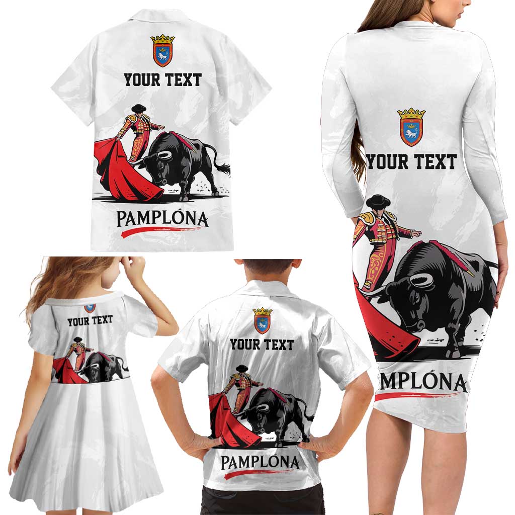 Personalized San Fermin Festival Family Matching Long Sleeve Bodycon Dress and Hawaiian Shirt Pamplona Bull Run - Wonder Print Shop