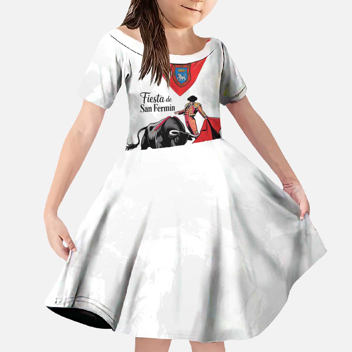 Personalized San Fermin Festival Family Matching Off The Shoulder Long Sleeve Dress and Hawaiian Shirt Pamplona Bull Run - Wonder Print Shop