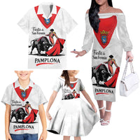 Personalized San Fermin Festival Family Matching Off The Shoulder Long Sleeve Dress and Hawaiian Shirt Pamplona Bull Run - Wonder Print Shop