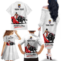 Personalized San Fermin Festival Family Matching Off The Shoulder Long Sleeve Dress and Hawaiian Shirt Pamplona Bull Run - Wonder Print Shop