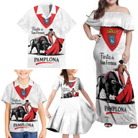 Personalized San Fermin Festival Family Matching Off Shoulder Maxi Dress and Hawaiian Shirt Pamplona Bull Run - Wonder Print Shop