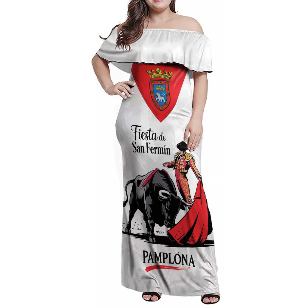 Personalized San Fermin Festival Family Matching Off Shoulder Maxi Dress and Hawaiian Shirt Pamplona Bull Run - Wonder Print Shop