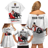 Personalized San Fermin Festival Family Matching Off Shoulder Short Dress and Hawaiian Shirt Pamplona Bull Run - Wonder Print Shop