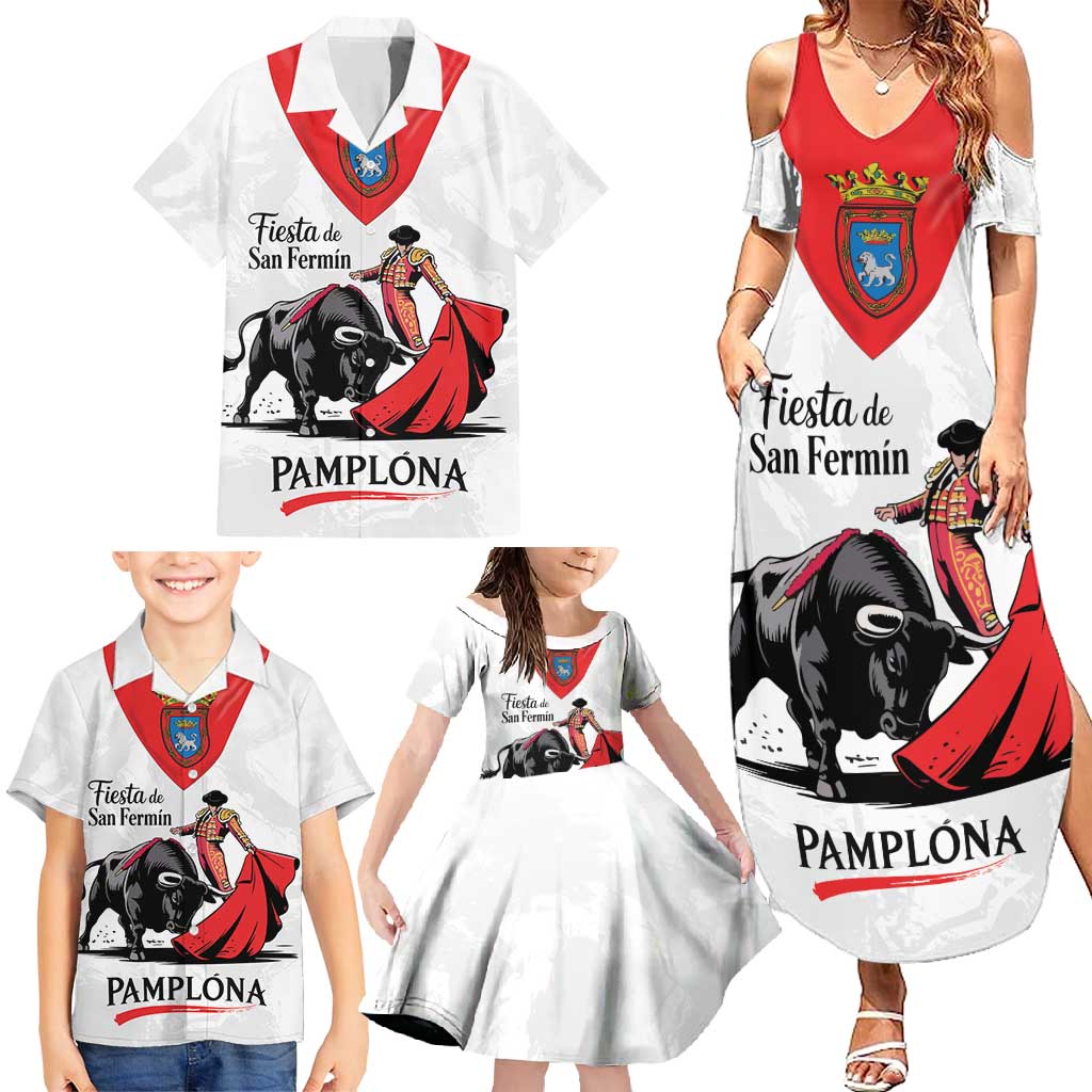 Personalized San Fermin Festival Family Matching Summer Maxi Dress and Hawaiian Shirt Pamplona Bull Run - Wonder Print Shop