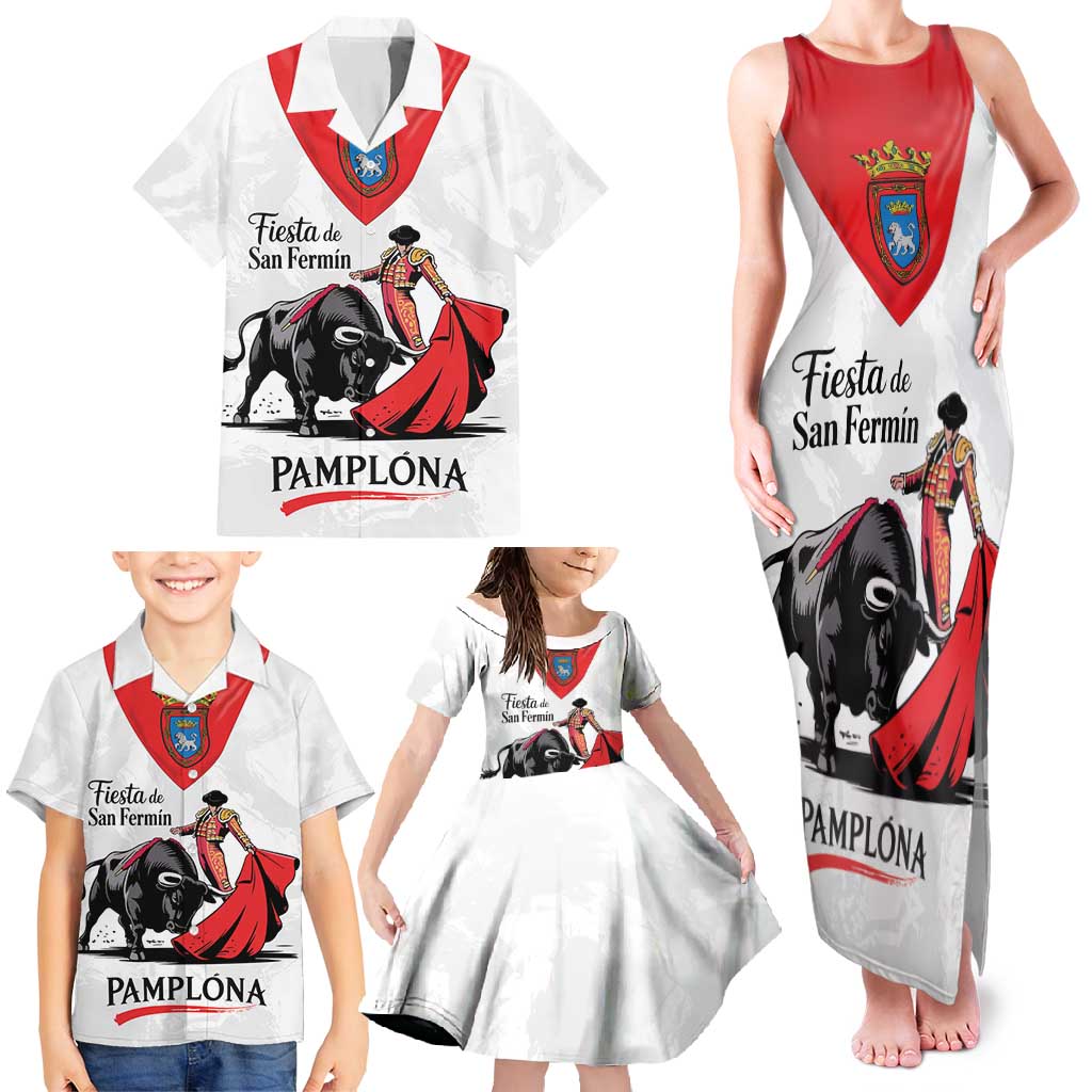 Personalized San Fermin Festival Family Matching Tank Maxi Dress and Hawaiian Shirt Pamplona Bull Run - Wonder Print Shop