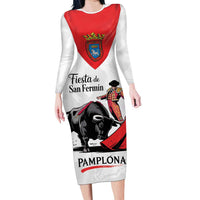 Personalized San Fermin Festival Long Sleeve Bodycon Dress Pamplona Bull Run - Wonder Print Shop