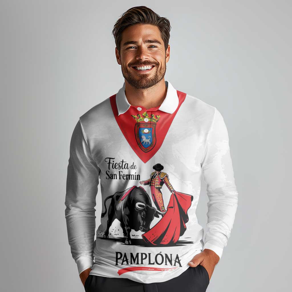 Personalized San Fermin Festival Long Sleeve Polo Shirt Pamplona Bull Run - Wonder Print Shop