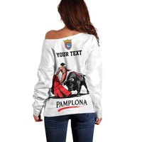 Personalized San Fermin Festival Off Shoulder Sweater Pamplona Bull Run - Wonder Print Shop