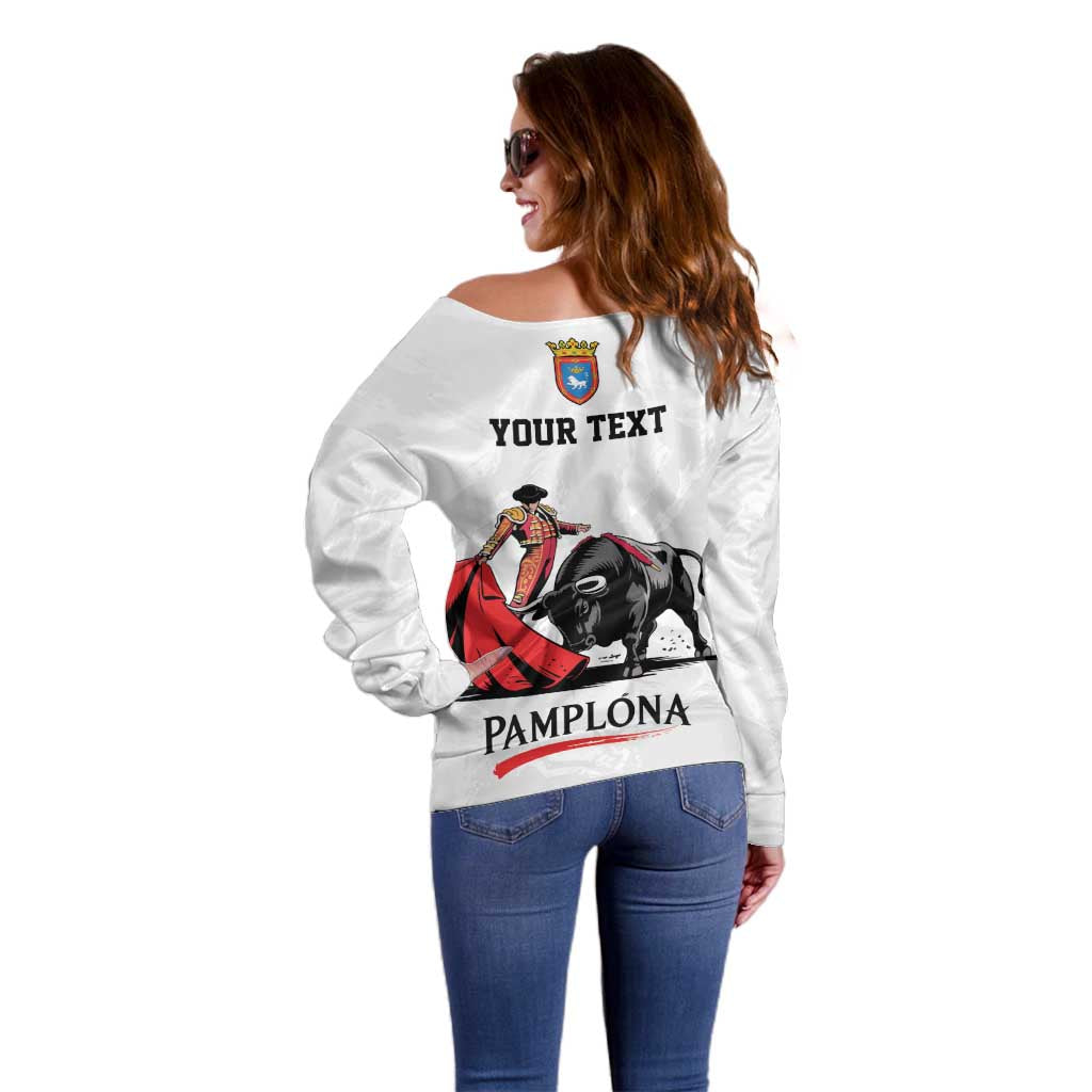 Personalized San Fermin Festival Off Shoulder Sweater Pamplona Bull Run - Wonder Print Shop