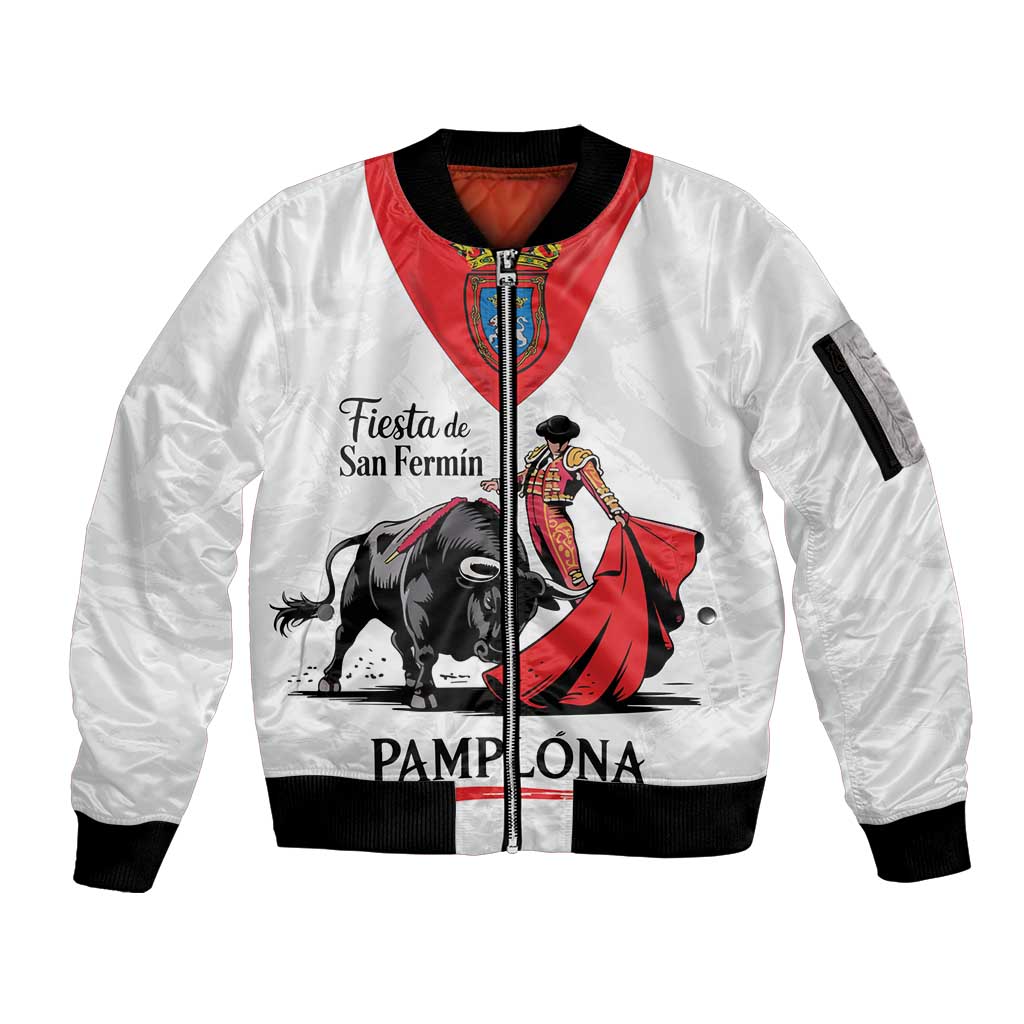 Personalized San Fermin Festival Sleeve Zip Bomber Jacket Pamplona Bull Run - Wonder Print Shop