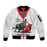 Personalized San Fermin Festival Sleeve Zip Bomber Jacket Pamplona Bull Run - Wonder Print Shop
