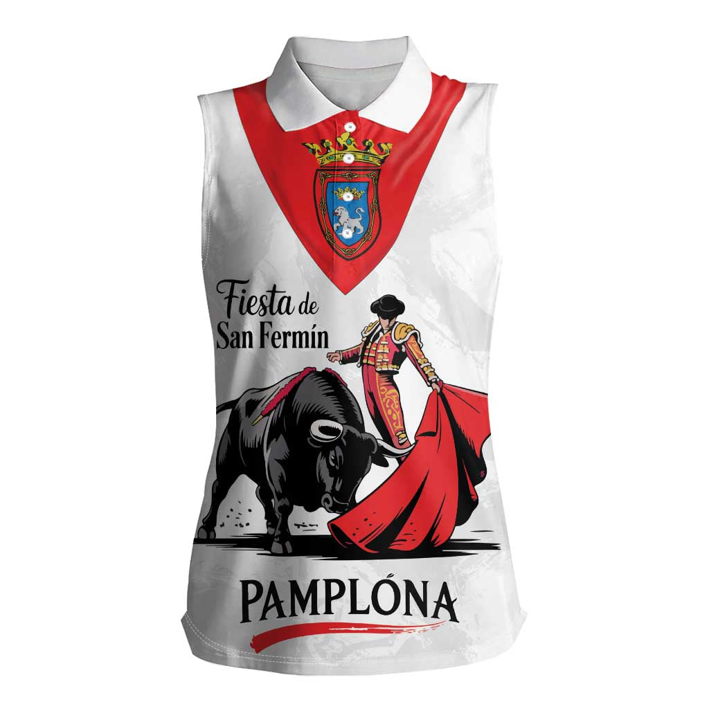 Personalized San Fermin Festival Women Sleeveless Polo Shirt Pamplona Bull Run - Wonder Print Shop