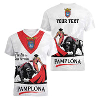 Personalized San Fermin Festival Women V-Neck T-Shirt Pamplona Bull Run - Wonder Print Shop