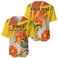 Personalized Saint Kitts and Nevis Poinciana Flowers Baseball Jersey With Coat Of Arms - Wonder Print Shop