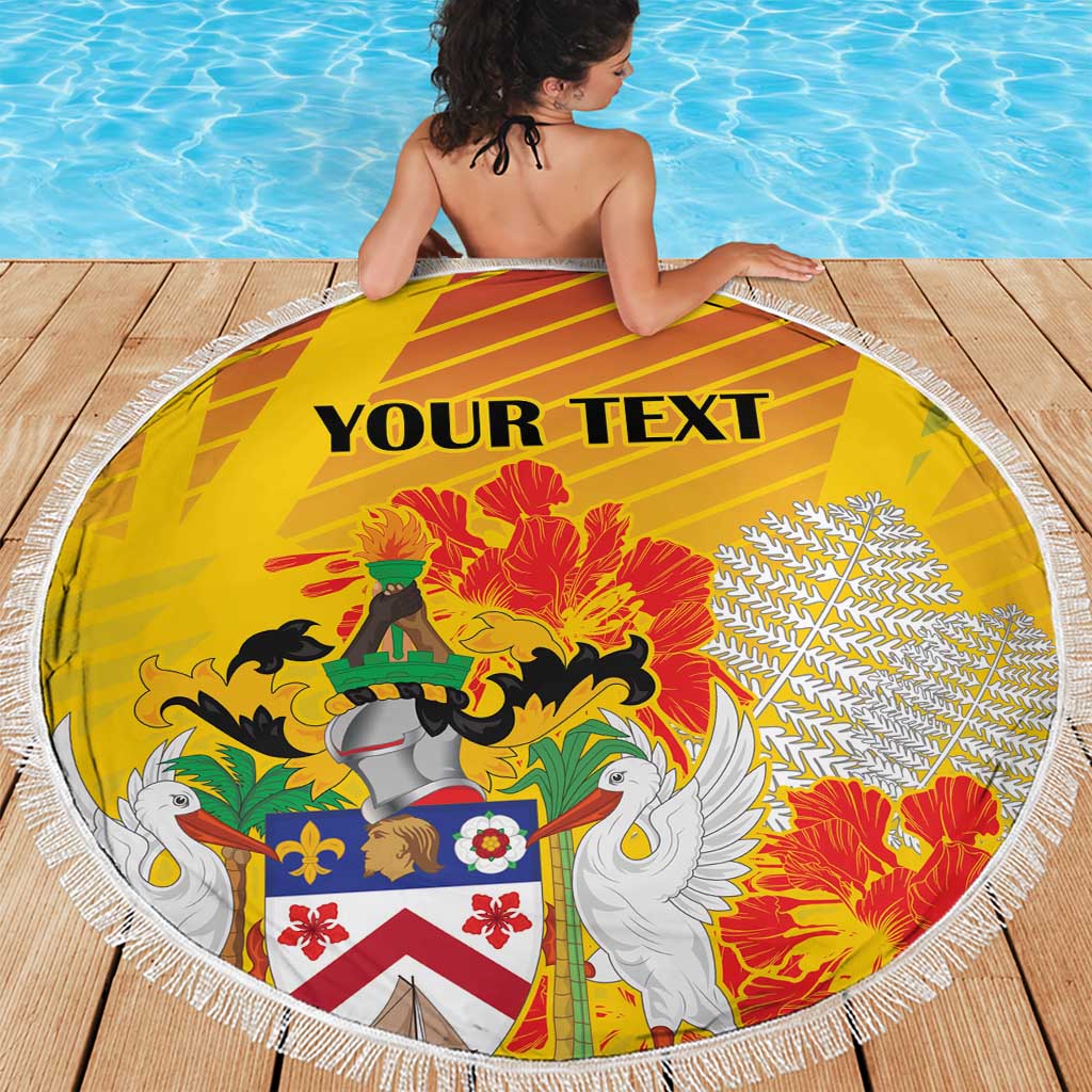 Personalized Saint Kitts and Nevis Poinciana Flowers Beach Blanket With Coat Of Arms - Wonder Print Shop