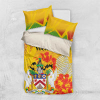 Personalized Saint Kitts and Nevis Poinciana Flowers Bedding Set With Coat Of Arms - Wonder Print Shop