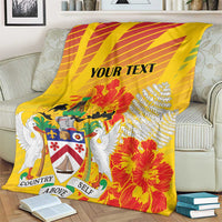 Personalized Saint Kitts and Nevis Poinciana Flowers Blanket With Coat Of Arms