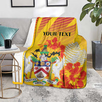 Personalized Saint Kitts and Nevis Poinciana Flowers Blanket With Coat Of Arms