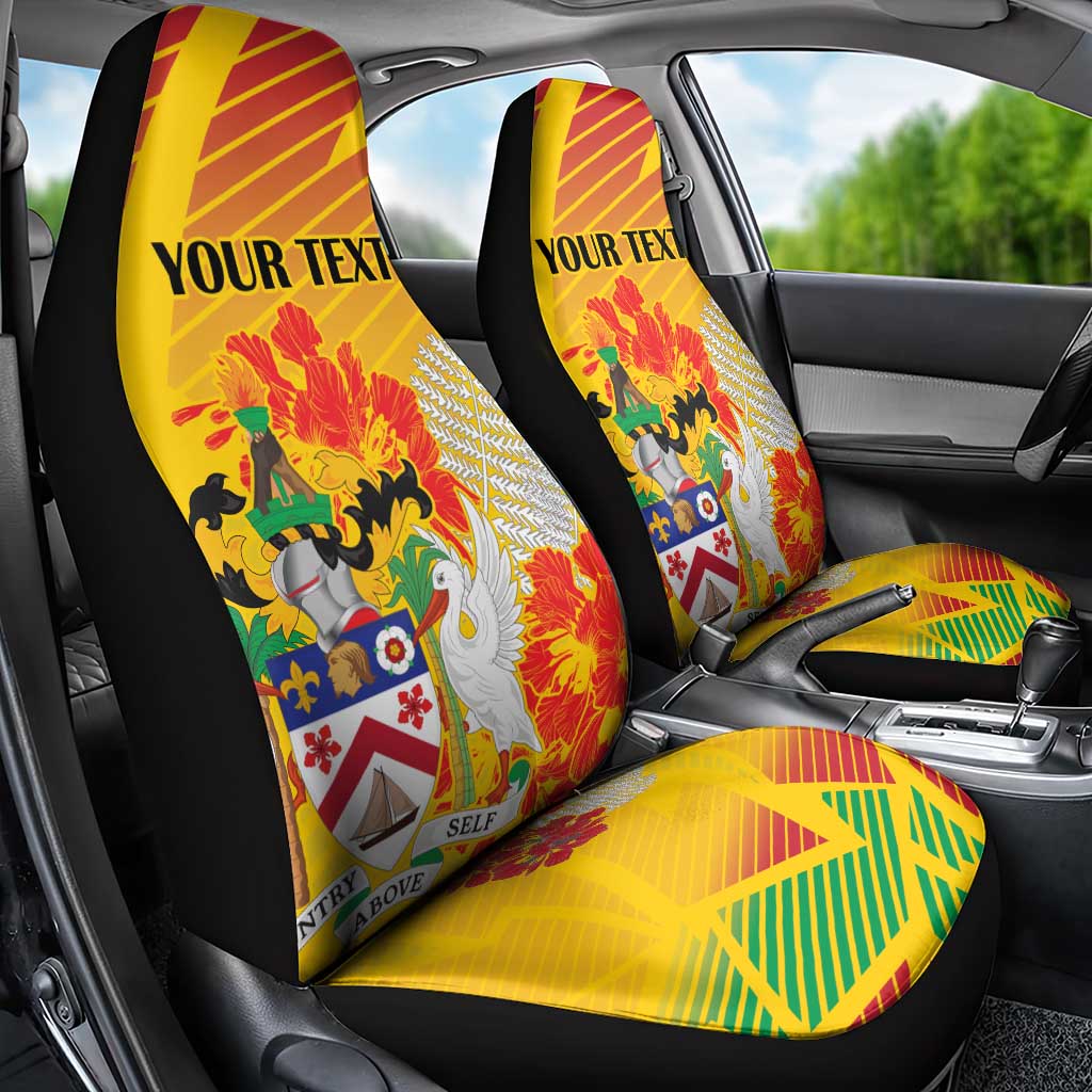 Personalized Saint Kitts and Nevis Poinciana Flowers Car Seat Cover With Coat Of Arms - Wonder Print Shop