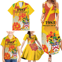 Personalized Saint Kitts and Nevis Poinciana Flowers Family Matching Summer Maxi Dress and Hawaiian Shirt With Coat Of Arms - Wonder Print Shop
