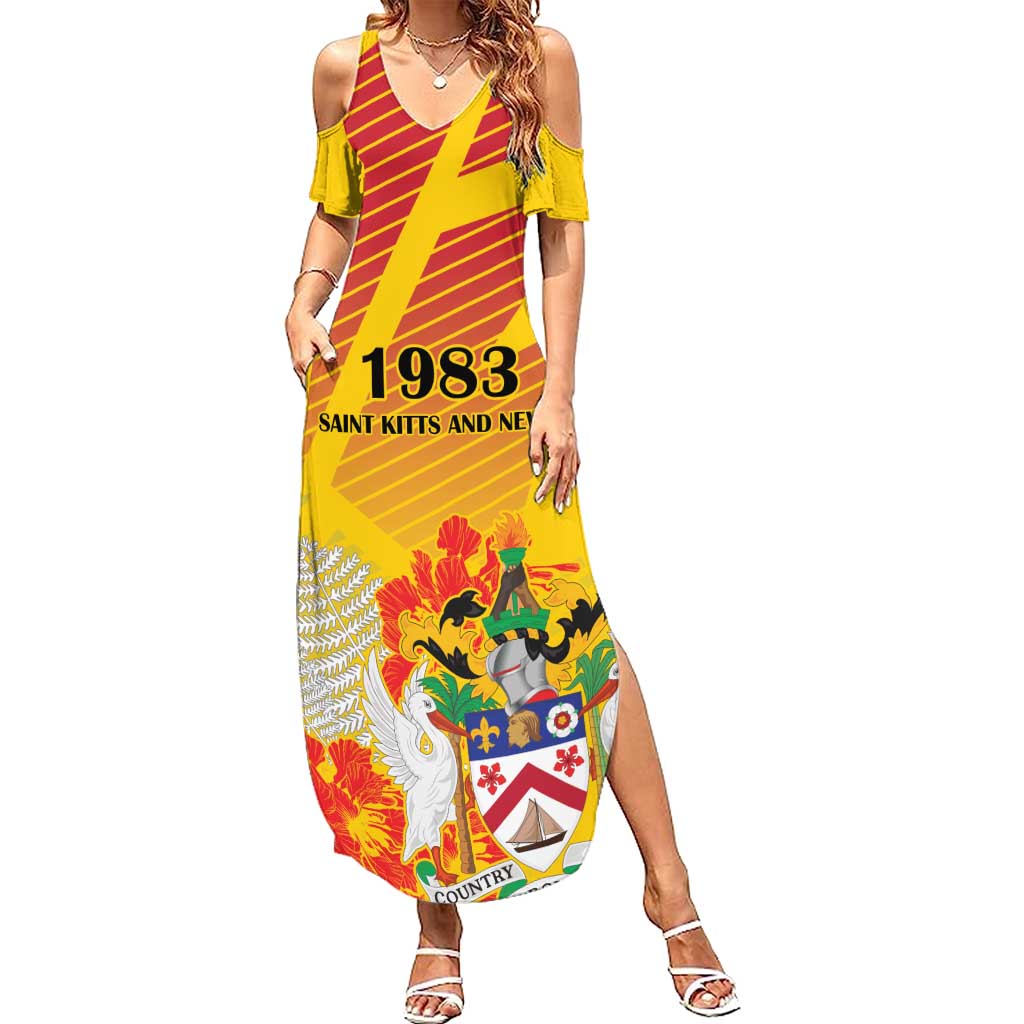 Personalized Saint Kitts and Nevis Poinciana Flowers Family Matching Summer Maxi Dress and Hawaiian Shirt With Coat Of Arms - Wonder Print Shop