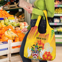 Personalized Saint Kitts and Nevis Poinciana Flowers Grocery Bag With Coat Of Arms