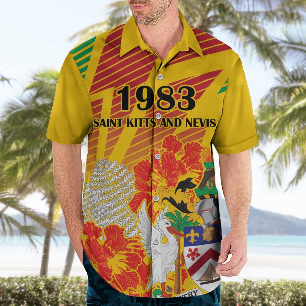 Personalized Saint Kitts and Nevis Poinciana Flowers Hawaiian Shirt With Coat Of Arms - Wonder Print Shop