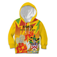 Personalized Saint Kitts and Nevis Poinciana Flowers Kid Hoodie With Coat Of Arms - Wonder Print Shop