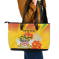 Personalized Saint Kitts and Nevis Poinciana Flowers Leather Tote Bag With Coat Of Arms - Wonder Print Shop