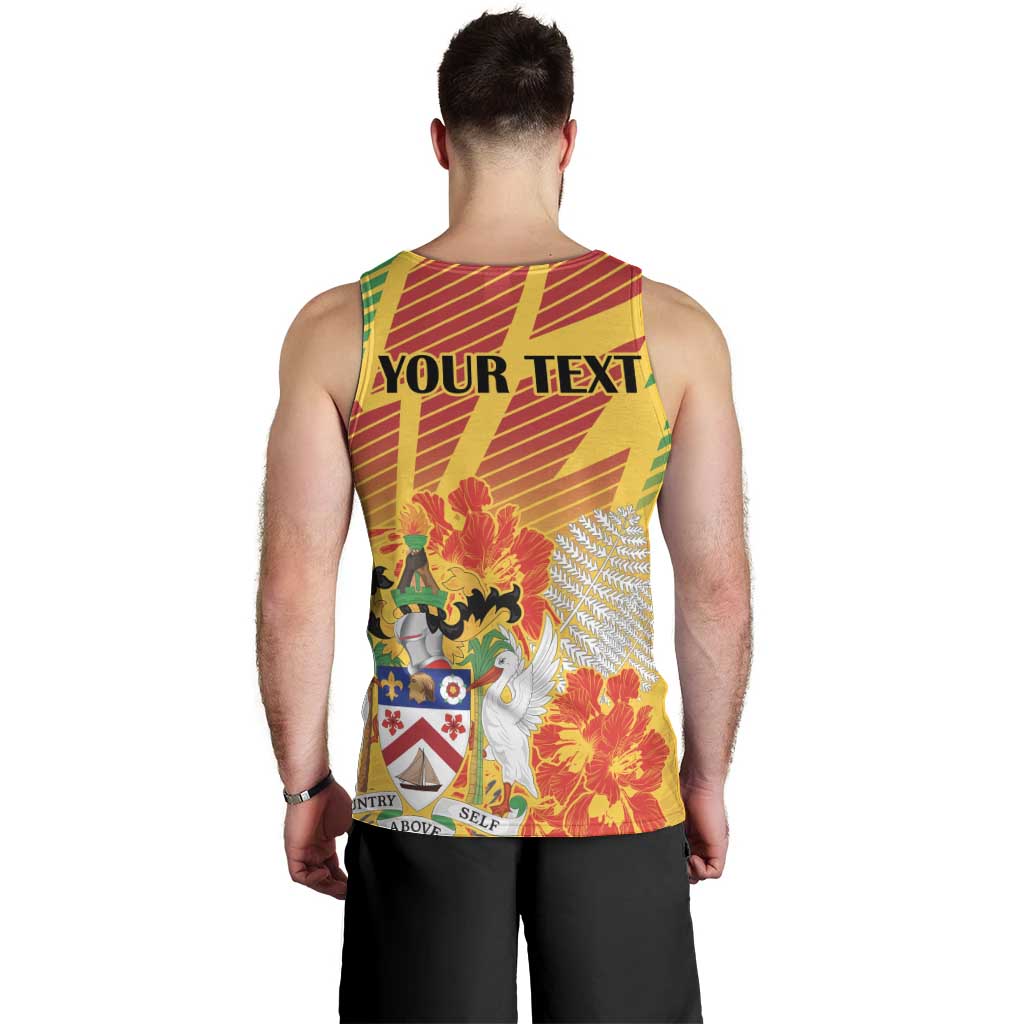 Personalized Saint Kitts and Nevis Poinciana Flowers Men Tank Top With Coat Of Arms - Wonder Print Shop