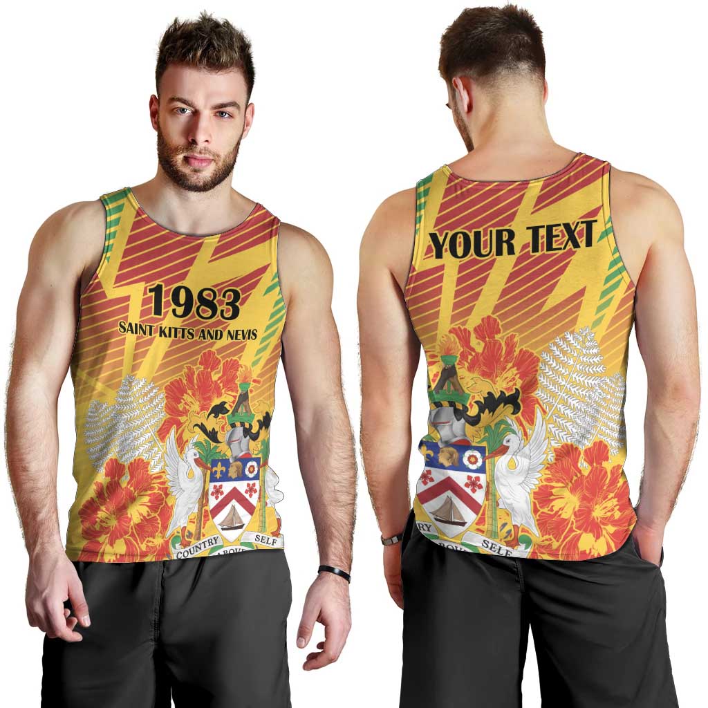 Personalized Saint Kitts and Nevis Poinciana Flowers Men Tank Top With Coat Of Arms - Wonder Print Shop