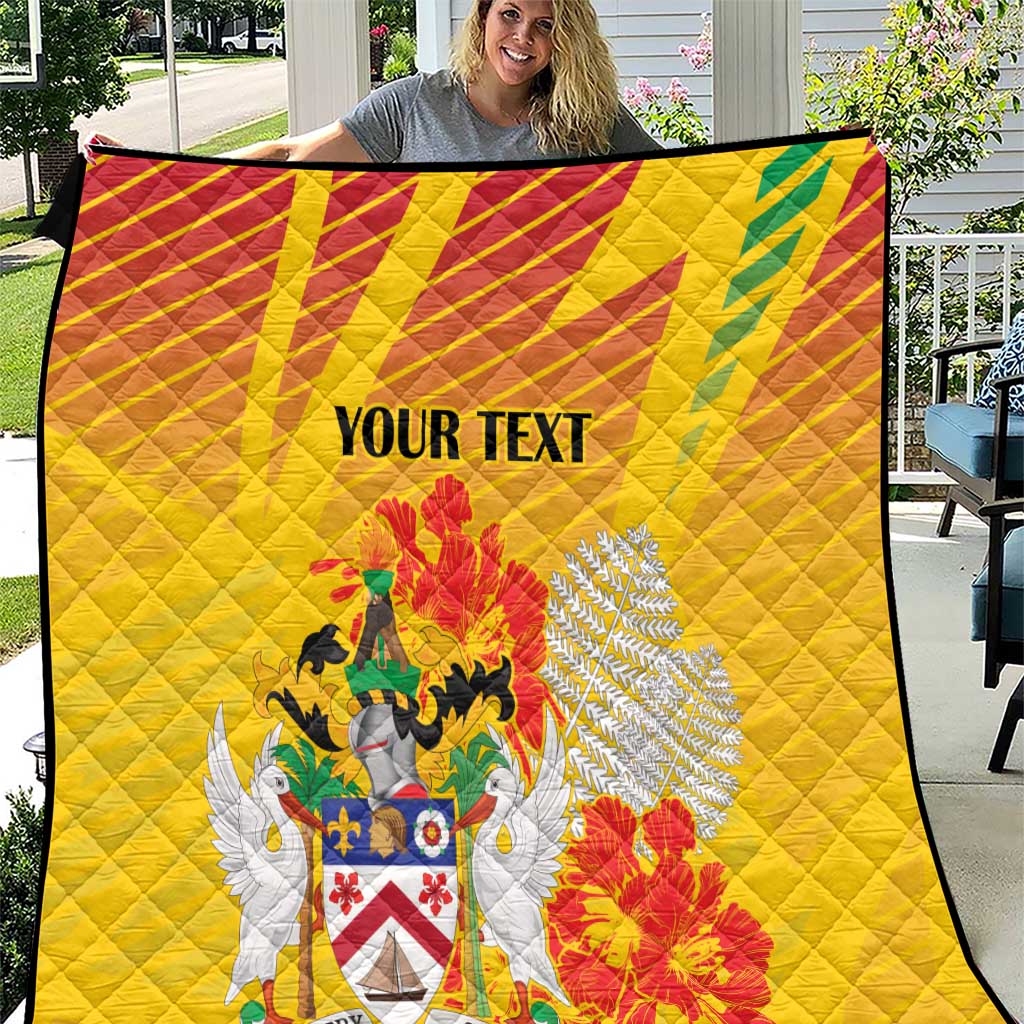 Personalized Saint Kitts and Nevis Poinciana Flowers Quilt With Coat Of Arms - Wonder Print Shop