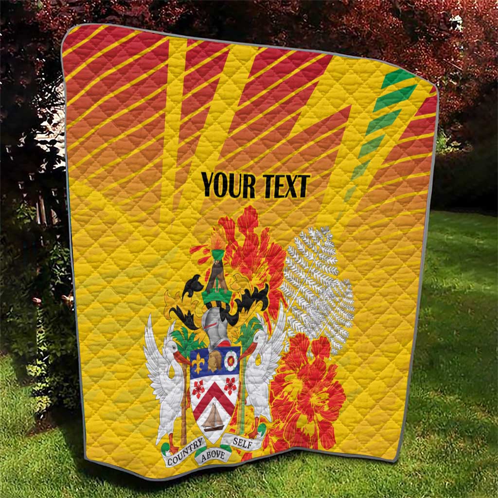 Personalized Saint Kitts and Nevis Poinciana Flowers Quilt With Coat Of Arms - Wonder Print Shop