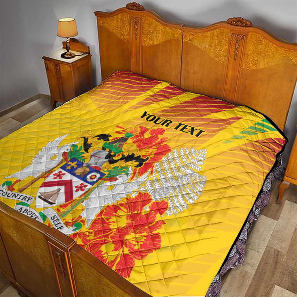 Personalized Saint Kitts and Nevis Poinciana Flowers Quilt With Coat Of Arms - Wonder Print Shop
