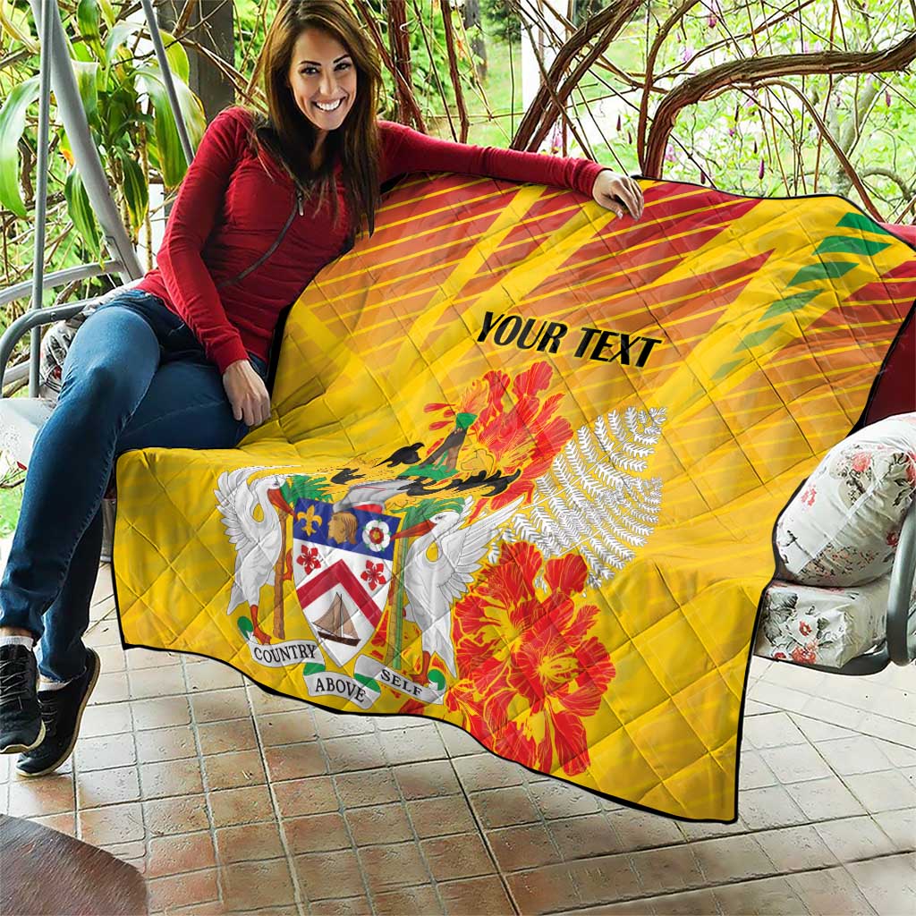 Personalized Saint Kitts and Nevis Poinciana Flowers Quilt With Coat Of Arms - Wonder Print Shop