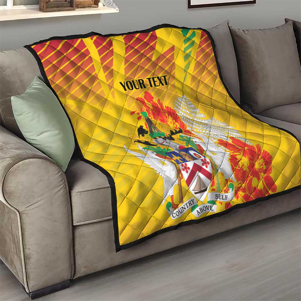 Personalized Saint Kitts and Nevis Poinciana Flowers Quilt With Coat Of Arms - Wonder Print Shop