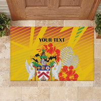 Personalized Saint Kitts and Nevis Poinciana Flowers Rubber Doormat With Coat Of Arms - Wonder Print Shop