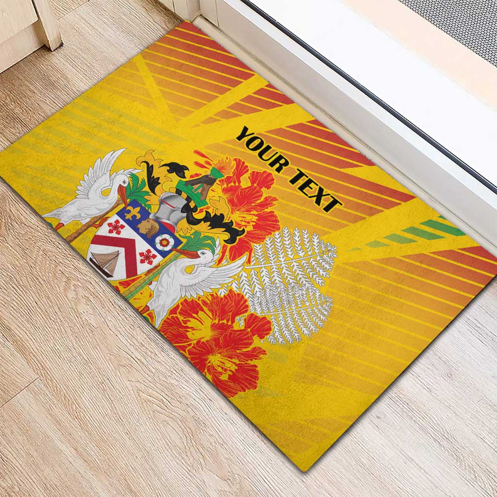 Personalized Saint Kitts and Nevis Poinciana Flowers Rubber Doormat With Coat Of Arms - Wonder Print Shop