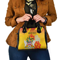 Personalized Saint Kitts and Nevis Poinciana Flowers Shoulder Handbag With Coat Of Arms