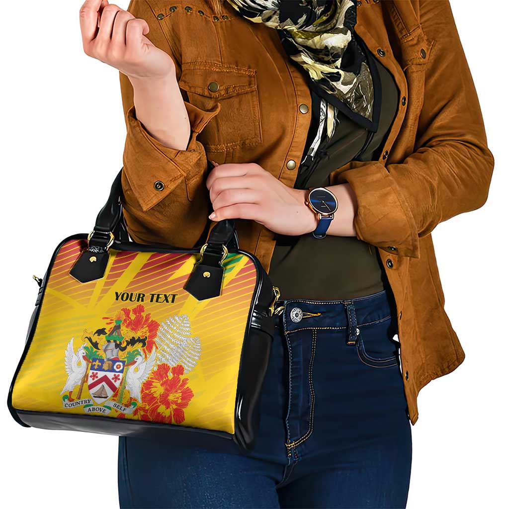 Personalized Saint Kitts and Nevis Poinciana Flowers Shoulder Handbag With Coat Of Arms