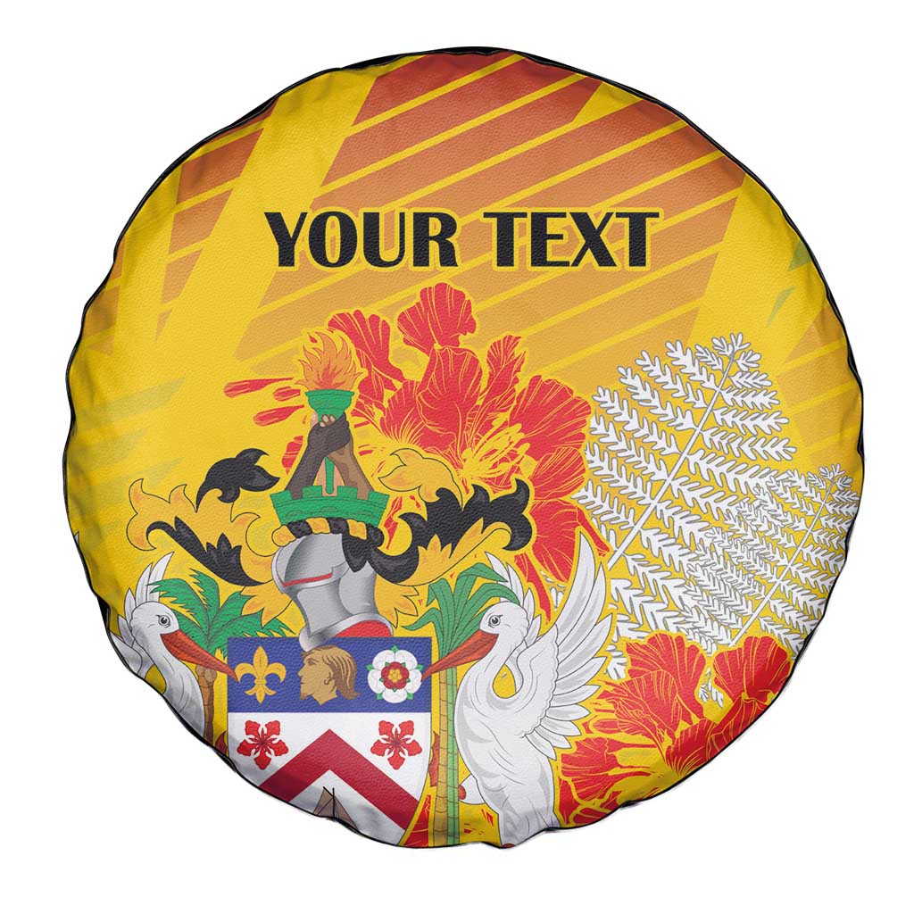 Personalized Saint Kitts and Nevis Poinciana Flowers Spare Tire Cover With Coat Of Arms - Wonder Print Shop