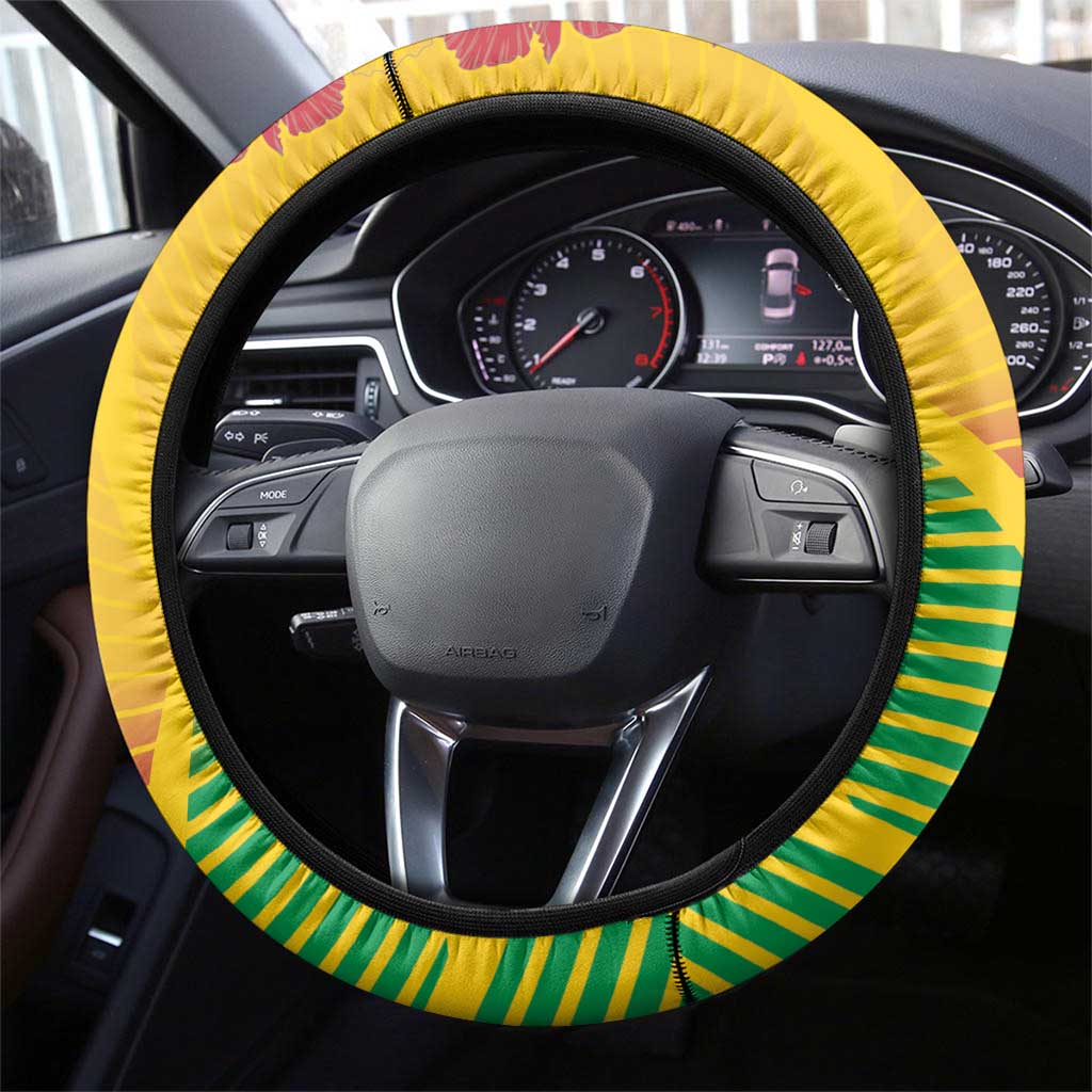 Saint Kitts and Nevis Poinciana Flowers Steering Wheel Cover With Coat Of Arms - Wonder Print Shop