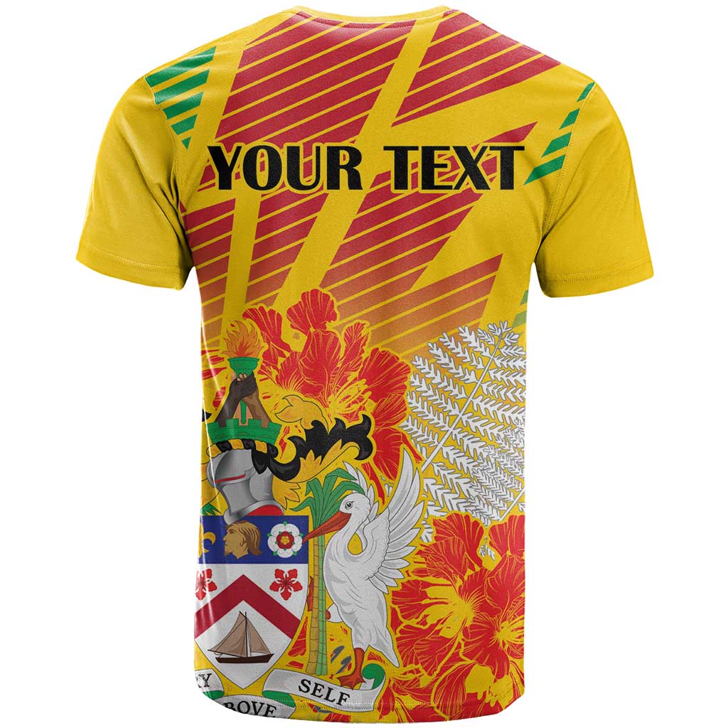 Personalized Saint Kitts and Nevis Poinciana Flowers T Shirt With Coat Of Arms - Wonder Print Shop