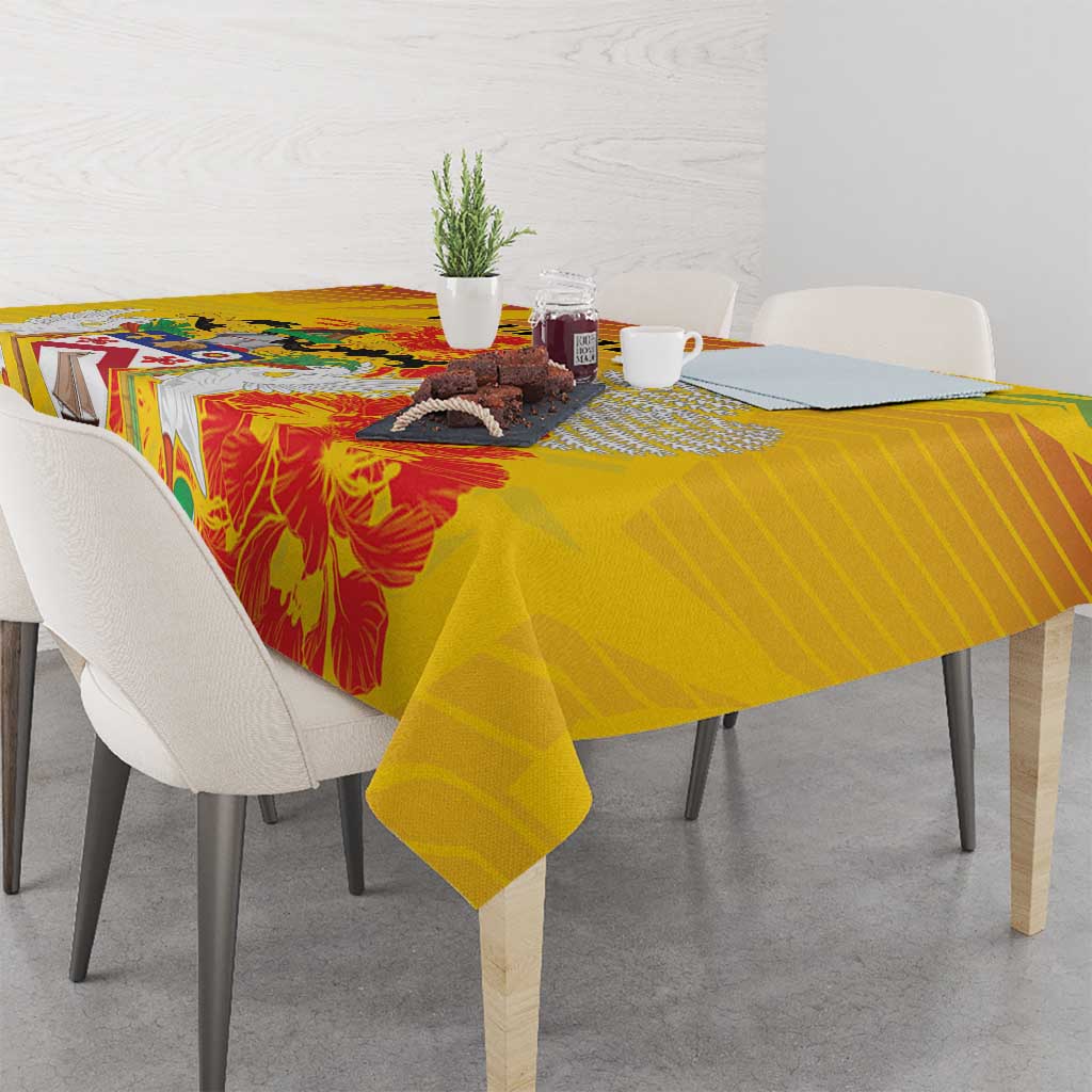Personalized Saint Kitts and Nevis Poinciana Flowers Tablecloth With Coat Of Arms - Wonder Print Shop