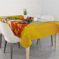 Personalized Saint Kitts and Nevis Poinciana Flowers Tablecloth With Coat Of Arms - Wonder Print Shop