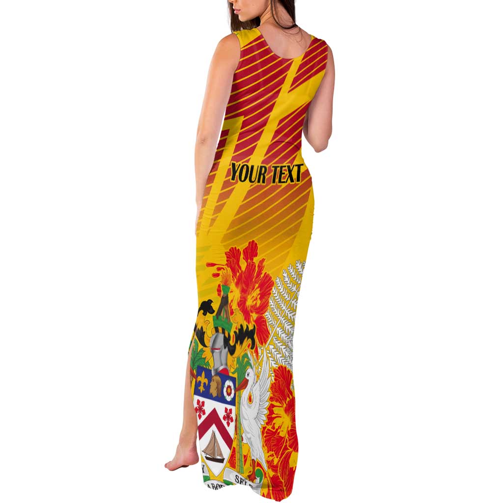 Personalized Saint Kitts and Nevis Poinciana Flowers Tank Maxi Dress With Coat Of Arms - Wonder Print Shop