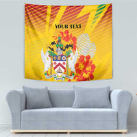 Personalized Saint Kitts and Nevis Poinciana Flowers Tapestry With Coat Of Arms - Wonder Print Shop