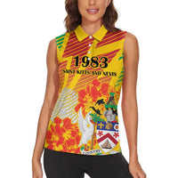 Personalized Saint Kitts and Nevis Poinciana Flowers Women Sleeveless Polo Shirt With Coat Of Arms - Wonder Print Shop